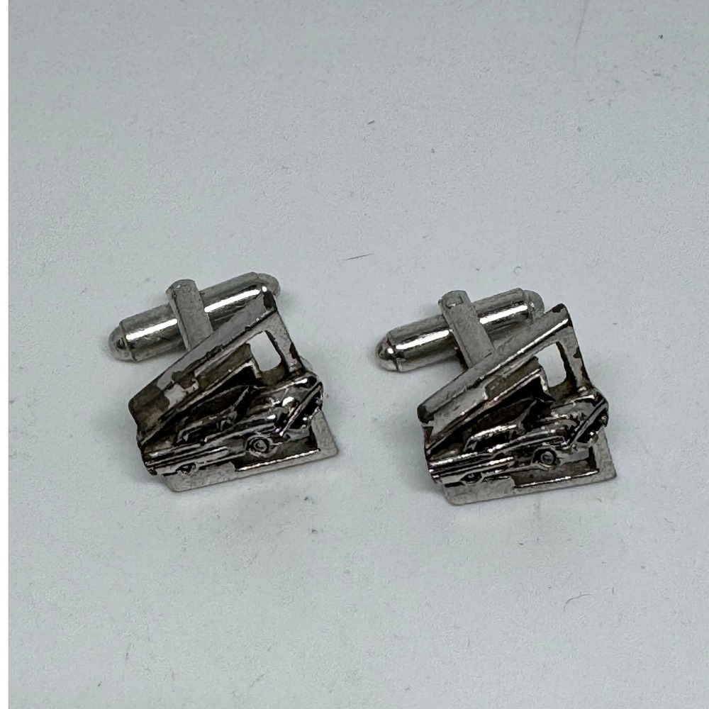 Vintage Silver Tone Classic Car Cufflinks Geometric Automotive Novelty Mens‎